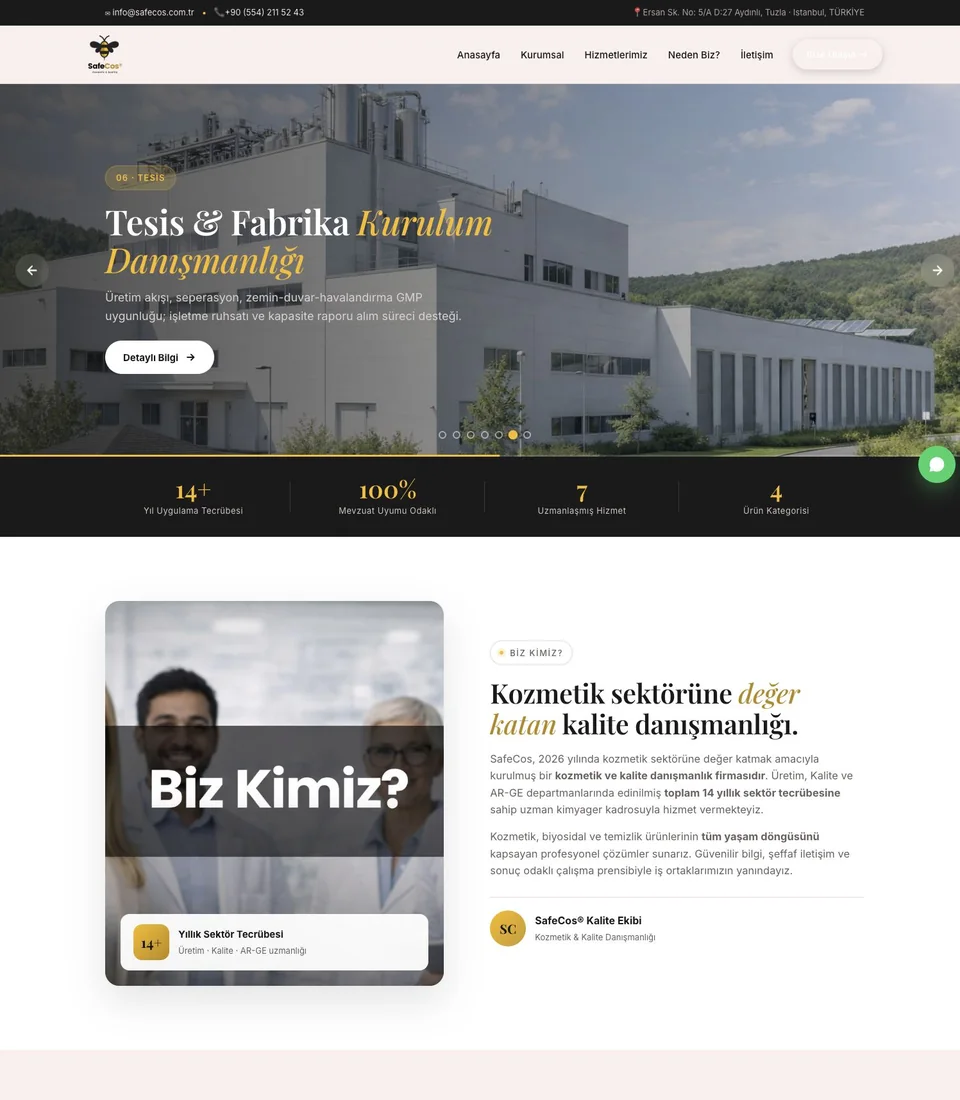 SafeCos web sitesi önizlemesi