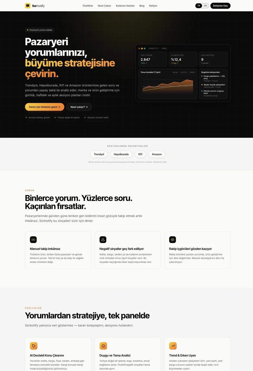 Sorbotify web sitesi önizlemesi